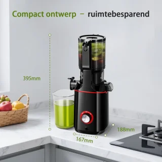AMZCHEF Slowjuicer – Grote Vulopening 108mm – Stil & Efficiënt – Sapcentrifuge voor Groenten & Fruit – Dubbel RVS Filter – BPA-vrij – Zwart