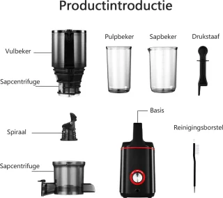 AMZCHEF Slowjuicer – Grote Vulopening 108mm – Stil & Efficiënt – Sapcentrifuge voor Groenten & Fruit – Dubbel RVS Filter – BPA-vrij – Zwart