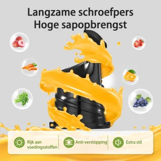 AMZCHEF Slowjuicer – Grote Vulopening 108mm – Stil & Efficiënt – Sapcentrifuge voor Groenten & Fruit – Dubbel RVS Filter – BPA-vrij – Zwart