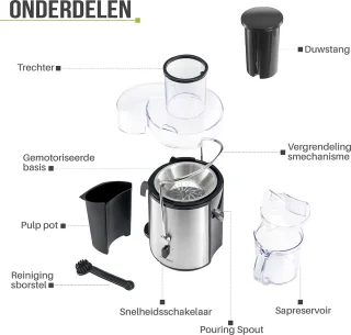 Krachtige (850 W) Groente- en Fruitjuicer met 2 Snelheden - Centrifugale Juicer Machine voor Sinaasappels en Citrusvruchten - Brede Opening (75 mm) - Antislip Basis