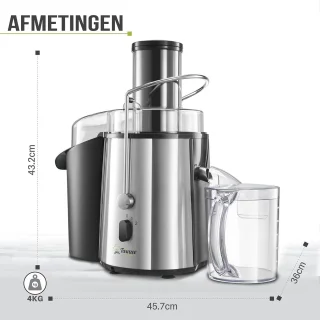Krachtige (850 W) Groente- en Fruitjuicer met 2 Snelheden - Centrifugale Juicer Machine voor Sinaasappels en Citrusvruchten - Brede Opening (75 mm) - Antislip Basis