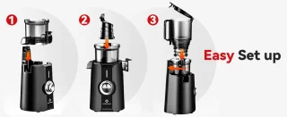 LINKchef Slow Juicer Sapcentrifuge - Verticale sapcentrifuge zonder voorbereiding - met No-Prep 4.35"Feed Chute - Geschikt voor hele vruchten en groenten - Eenvoudig te installeren-Gemakkelijk schoon te maken - 1.2L Capaciteit, 200w, zwart