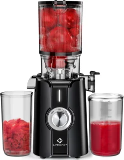LINKchef Slow Juicer Sapcentrifuge - Verticale sapcentrifuge zonder voorbereiding - met No-Prep 4.35"Feed Chute - Geschikt voor hele vruchten en groenten - Eenvoudig te installeren-Gemakkelijk schoon te maken - 1.2L Capaciteit, 200w, zwart