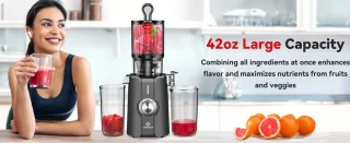 LINKchef Slow Juicer Sapcentrifuge - Verticale sapcentrifuge zonder voorbereiding - met No-Prep 4.35"Feed Chute - Geschikt voor hele vruchten en groenten - Eenvoudig te installeren-Gemakkelijk schoon te maken - 1.2L Capaciteit, 200w, zwart