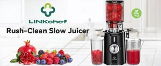 LINKchef Slow Juicer Sapcentrifuge - Verticale sapcentrifuge zonder voorbereiding - met No-Prep 4.35"Feed Chute - Geschikt voor hele vruchten en groenten - Eenvoudig te installeren-Gemakkelijk schoon te maken - 1.2L Capaciteit, 200w, zwart