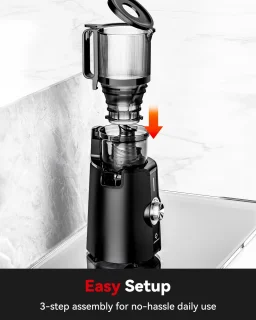 LINKchef Slow Juicer Sapcentrifuge - Verticale sapcentrifuge zonder voorbereiding - met No-Prep 4.35"Feed Chute - Geschikt voor hele vruchten en groenten - Eenvoudig te installeren-Gemakkelijk schoon te maken - 1.2L Capaciteit, 200w, zwart