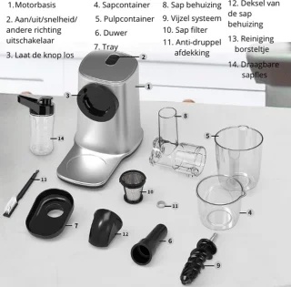 Sapcentrifuge - Slow Juicer - 2 snelheden Fruit/Groente