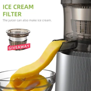 QPFO® Slowjuicer Met Krachtige Motor - Cold Press Sapcentrifuge Voor Groente En Fruit - Met Extra Filter En Ijsmaker - Grote Inhoud Grijs