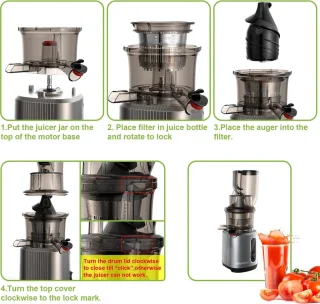 QPFO® Slowjuicer Met Krachtige Motor - Cold Press Sapcentrifuge Voor Groente En Fruit - Met Extra Filter En Ijsmaker - Grote Inhoud Grijs
