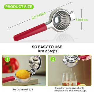 Wat vinden we goed aan de Citroenpers roestvrijstalen handmatige citroenpers, roestvrije citruspers en limoenpers, handmatige fruitpers voor het persen van citroen- en limoensap