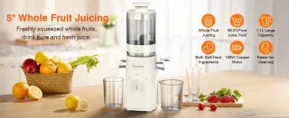 Zasmira Slow Juicer Sapcentrifuge -Sapcentrifuges met grote invoergoot - Powerful Slow Juicer with Pulp Seperation - 99.6% Juice Purity - 1,5L capaciteit, eenvoudig schoon te maken, eenvoudig te installeren - White