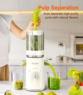 Zasmira Slow Juicer Sapcentrifuge -Sapcentrifuges met grote invoergoot - Powerful Slow Juicer with Pulp Seperation - 99.6% Juice Purity - 1,5L capaciteit, eenvoudig schoon te maken, eenvoudig te installeren - White