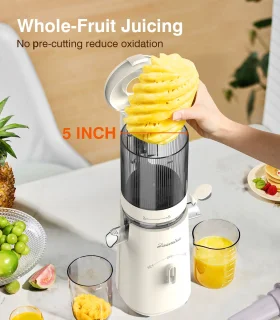 Zasmira Slow Juicer Sapcentrifuge -Sapcentrifuges met grote invoergoot - Powerful Slow Juicer with Pulp Seperation - 99.6% Juice Purity - 1,5L capaciteit, eenvoudig schoon te maken, eenvoudig te installeren - White