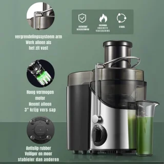 MMP® Sapcentrifuges groenten en fruit - Sapcentrifuges - Slowjuicer - Zwart - ‎35cm x 32cm x 20cm