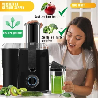Thuys – Sapcentrifuges Groenten En Fruit – 1100W Grote Invoeropening Van 85 mm – 42 x 35 x 23cm – Zwart