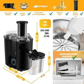 Thuys – Sapcentrifuges Groenten En Fruit – 1100W Grote Invoeropening Van 85 mm – 42 x 35 x 23cm – Zwart