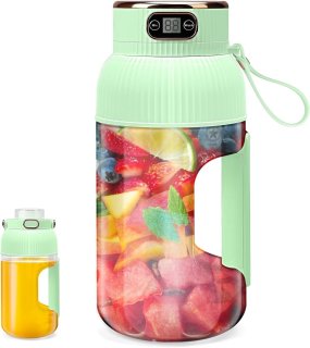 De Sapcentrifuge - Draagbare blender - Sapcentrifuge - Digitaal display - Draagbare sapcentrifuge - Antislip handvat, geschikt voor sportschool, reizen, kamperen, thuis, enz., voor het maken van sapjes en smoothies (groen) in één oogopslag