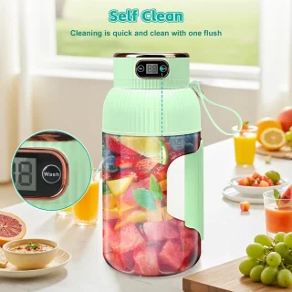 Sapcentrifuge - Draagbare blender - Sapcentrifuge - Digitaal display - Draagbare sapcentrifuge - Antislip handvat, geschikt voor sportschool, reizen, kamperen, thuis, enz., voor het maken van sapjes en smoothies (groen)