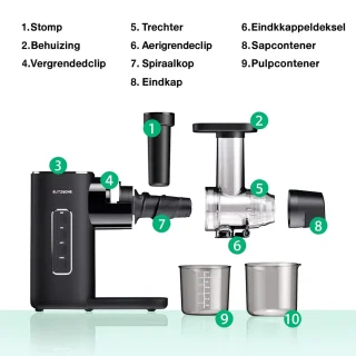 Sapcentrifuge - Slowjuicer - Koude Pers Juicer - Langzaam Kauwen Sapmachine - 2 Snelheidsstanden - Stil - Hoge Sapopbrengst - Groente en Fruit Pers - Eenvoudig te Reinigen - Anti-Druppel - BPA-vrij - Compacte Juicer - 450ml - 150W