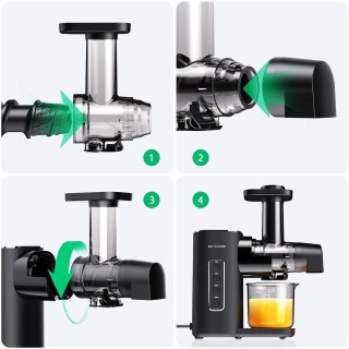 Wat vinden we goed aan de Sapcentrifuge - Slowjuicer - Koude Pers Juicer - Langzaam Kauwen Sapmachine - 2 Snelheidsstanden - Stil - Hoge Sapopbrengst - Groente en Fruit Pers - Eenvoudig te Reinigen - Anti-Druppel - BPA-vrij - Compacte Juicer - 450ml - 150W