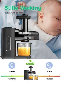 Sapcentrifuge - Slowjuicer - Koude Pers Juicer - Langzaam Kauwen Sapmachine - 2 Snelheidsstanden - Stil - Hoge Sapopbrengst - Groente en Fruit Pers - Eenvoudig te Reinigen - Anti-Druppel - BPA-vrij - Compacte Juicer - 450ml - 150W