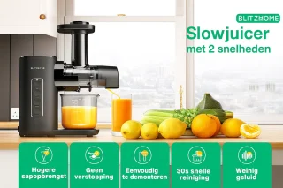 Sapcentrifuge - Slowjuicer - Koude Pers Juicer - Langzaam Kauwen Sapmachine - 2 Snelheidsstanden - Stil - Hoge Sapopbrengst - Groente en Fruit Pers - Eenvoudig te Reinigen - Anti-Druppel - BPA-vrij - Compacte Juicer - 450ml - 150W