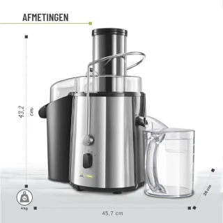 Hoogwaardige Sapcentrifuge Voor Groenten En Fruit - 850W Met 2 Snelheden - Centrifugaal Juicer Voor Sinaasappel En Citrus - Brede Opening 75mm - Antislip Bodem