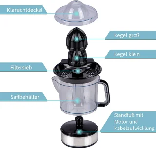 1x Elektrische Zitronenpresse - 700ml BPA-vrij - 2 Drukschijven - Hoge Sapopbrengst - Voor Citroen, Sinaasappel & Grapefrui