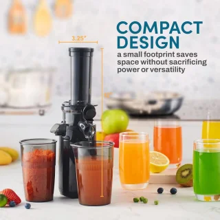 Compacte koude-pers-sapcentrifuge - voedingsstoffen en vitaminen - gemakkelijk schoon te maken - 16 oz sapbeker - antraciet sapcentrifuge groenten en fruit
