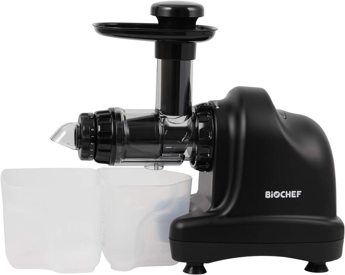 Wat vinden we goed aan de BioChef JU-BC-AX-AU Slowjuicer citruspers 150W zwart rood transparant