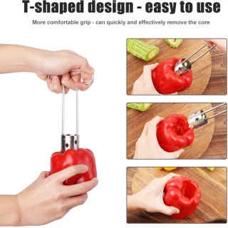 Dailygoods- Fruitboor T-Type - Roestvrijstalen Groente/Frambozenboor - Compact - 16x3,5x9,5cm - Keukenbenodigdheden - Handmatig Peperpitboorgereedschap - Groenteboormachine