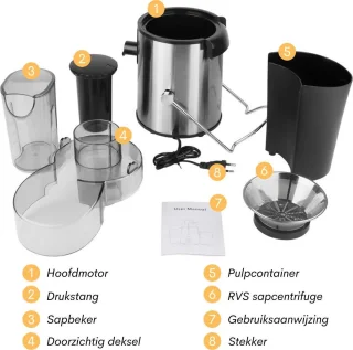 DKProducts Slowjuicer 800W Roestvrijstaal Zwart