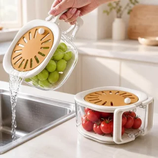 Fruitwaskom 2-in-1 bruin met deksel en handgreep