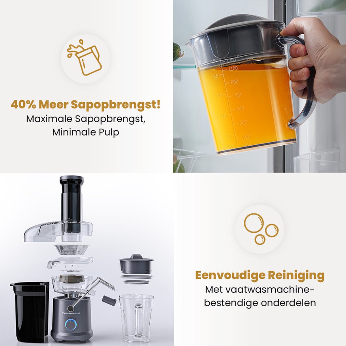 Wat vinden we goed aan de Kitchen Royal Sapcentrifuge 1200W 3-Snelheden