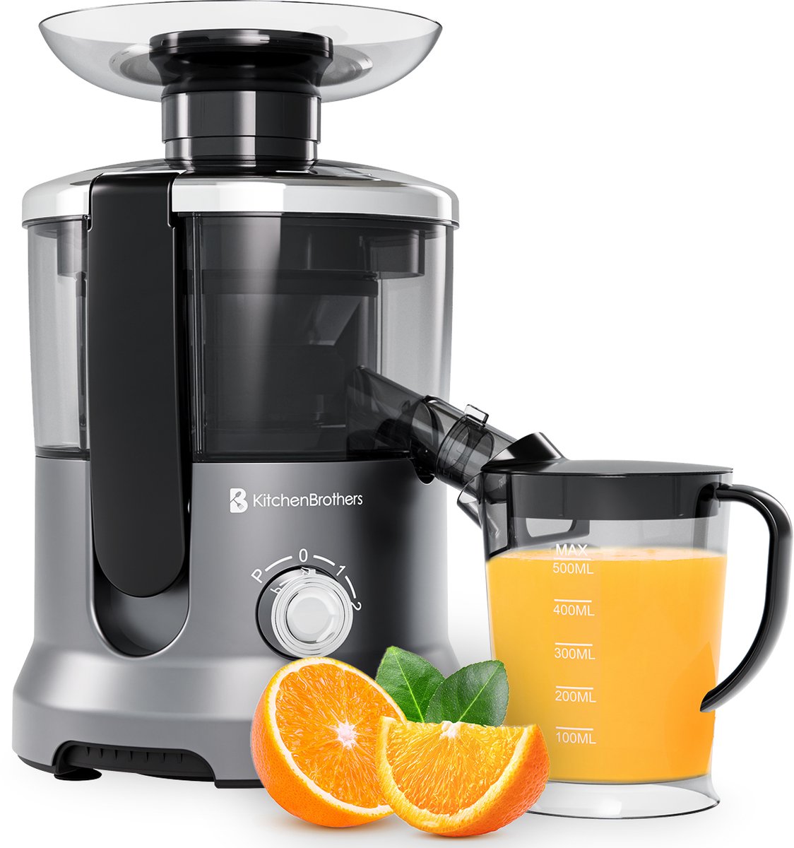 De KitchenBrothers Sapcentrifuge 600W 500ml Zilver/Grijs in één oogopslag