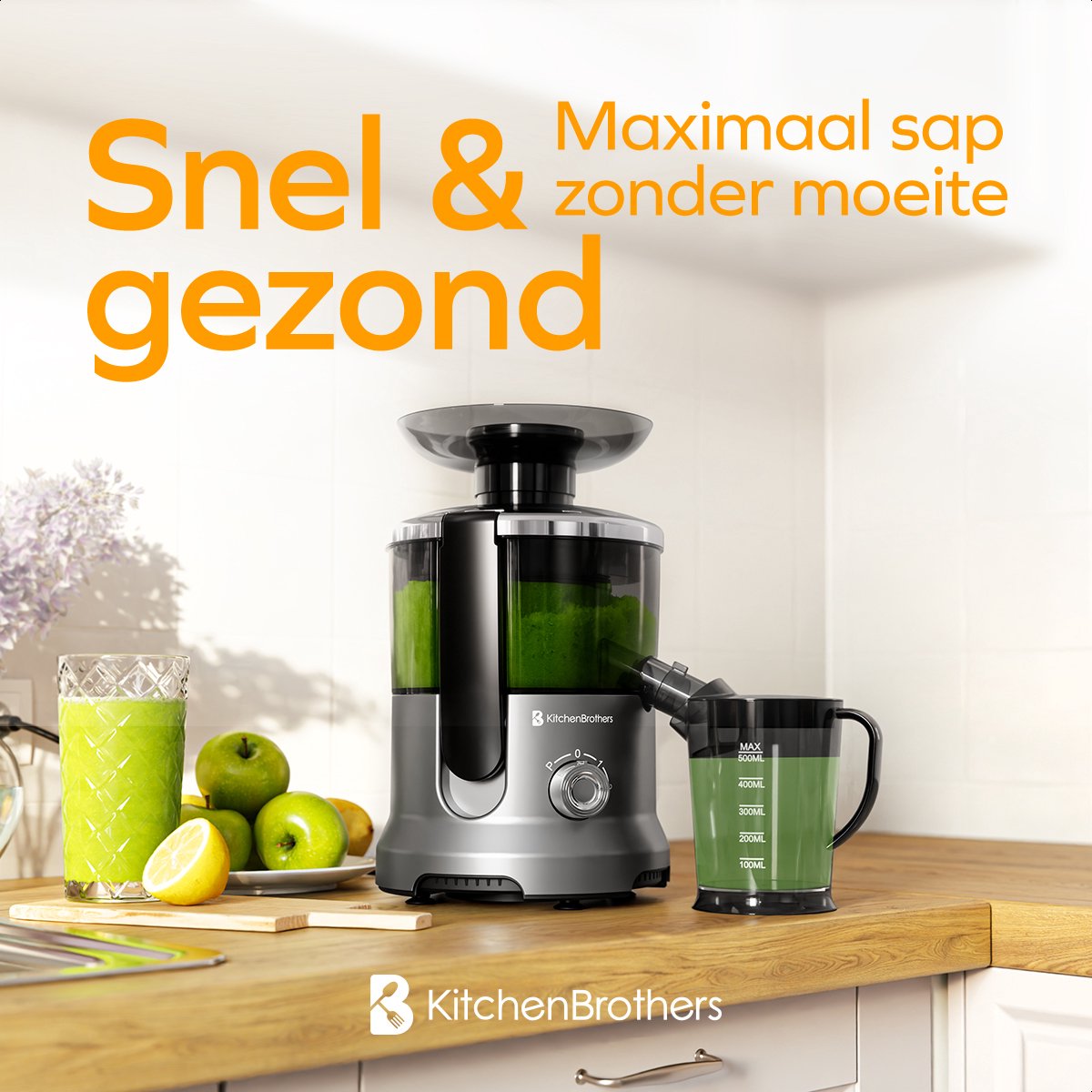 Wat vinden we goed aan de KitchenBrothers Sapcentrifuge 600W 500ml Zilver/Grijs