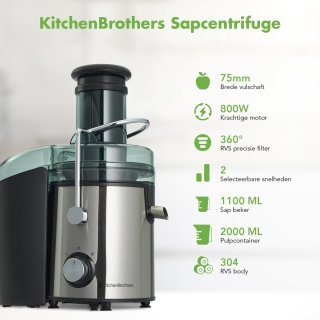 KitchenBrothers Sapcentrifuge 800W 1100ml Zwart