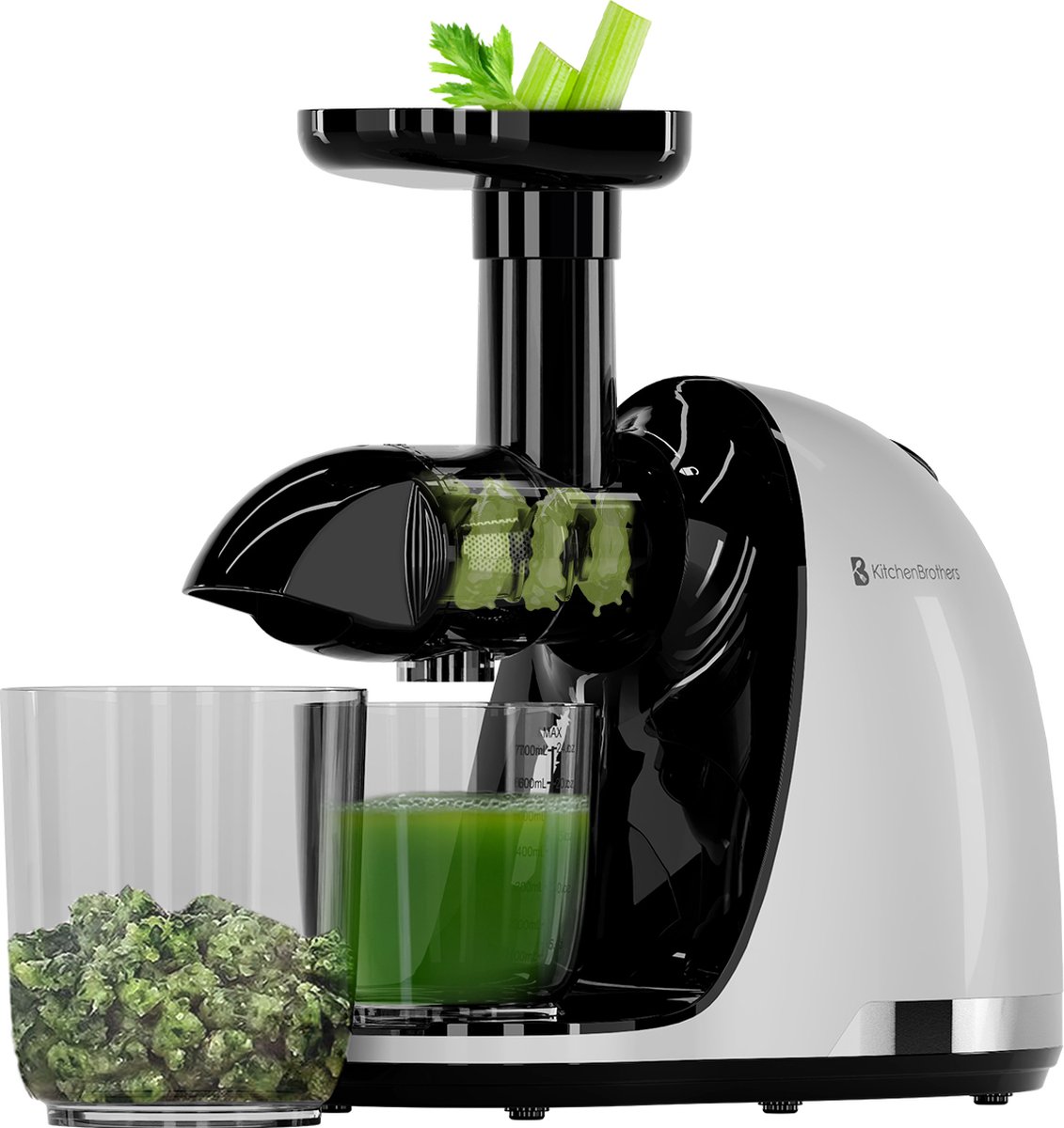 De KitchenBrothers Slowjuicer 700ml Wit in één oogopslag