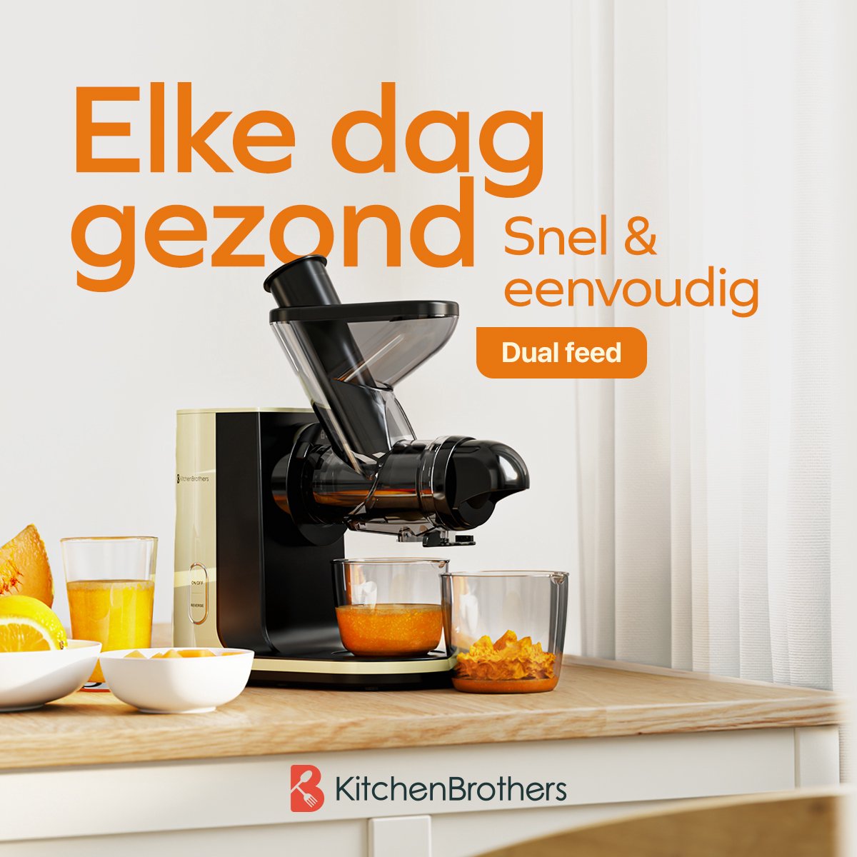 Wat vinden we goed aan de KitchenBrothers Slowjuicer Groenten en Fruitpers Champagne