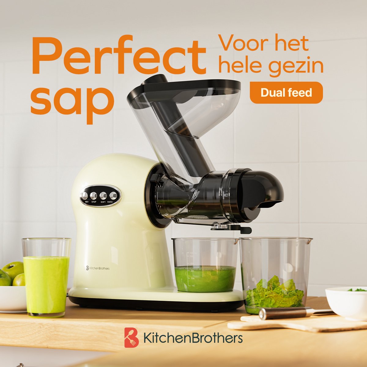 Wat vinden we goed aan de KitchenBrothers Slowjuicer XL Juicer Champagne