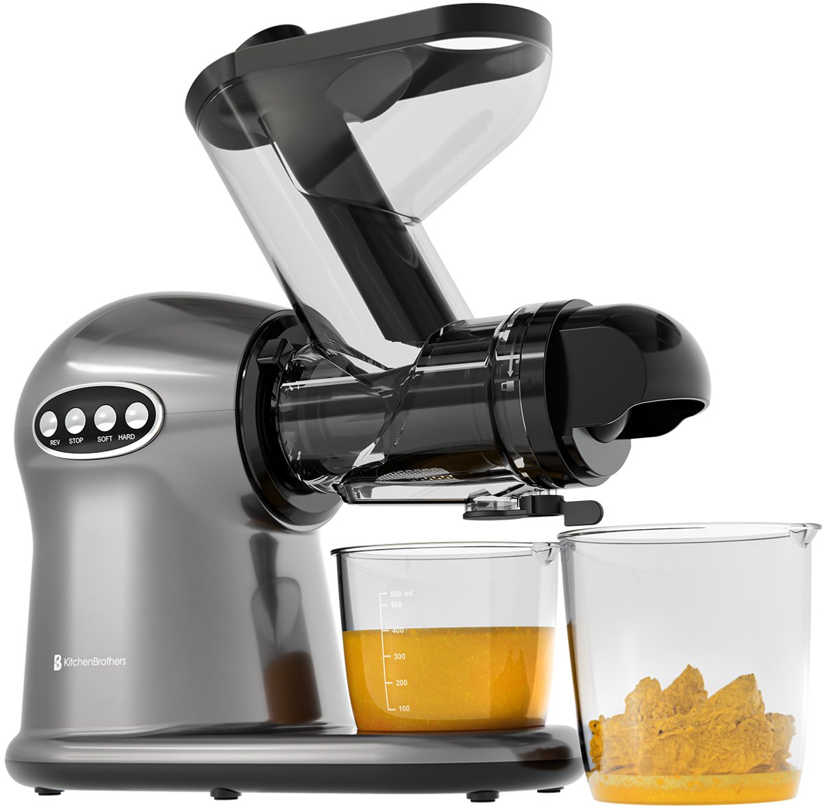 De KitchenBrothers Slowjuicer XL Juicer Grijs in één oogopslag