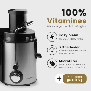 KitchenMasters Sapcentrifuge 800W met Pulpcontainer en Grote Vulopening