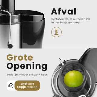 KitchenMasters Sapcentrifuge 800W met Pulpcontainer en Grote Vulopening