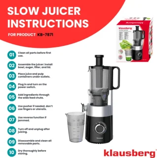 Klausberg KB-7871 Slowjuicer Zwart/Zilver