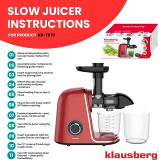 Klausberg Slowjuicer 150W 700ml Kersenrood