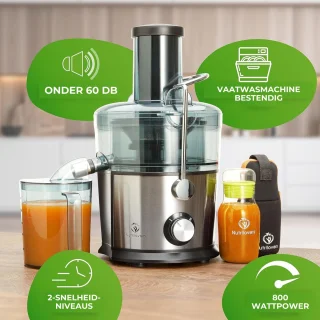 Nutrilovers QUICK-JUICER roestvrijstalen fruit- en groentepers XXL 800W