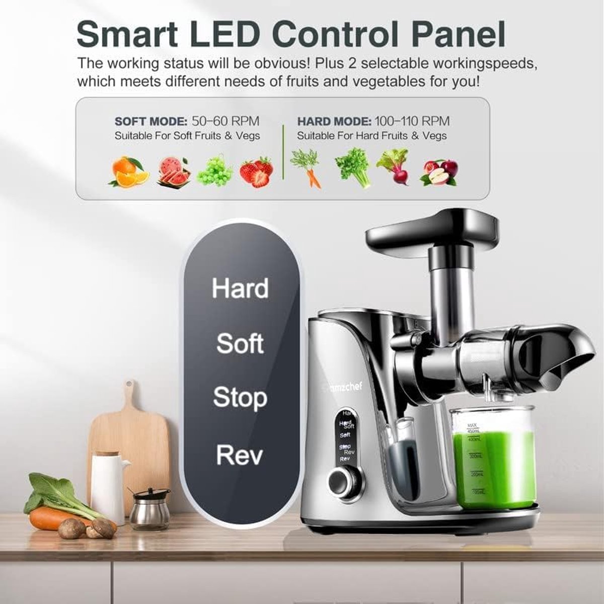 RFWR Slow Juicer met 2 Snelheidsmodi en Reisflessen 500 ml