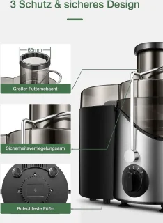 RVS Groente en Fruit Pers 400W Centrifugaal 3 Snelheden Zilver