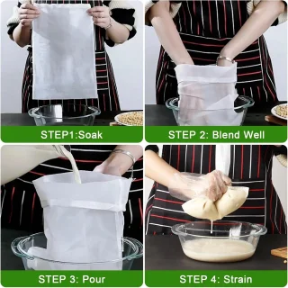 Set van 6 herbruikbare filterzakken voor douche, melk, sap en jam