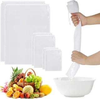 Set van 6 herbruikbare filterzakken voor douche, melk, sap en jam